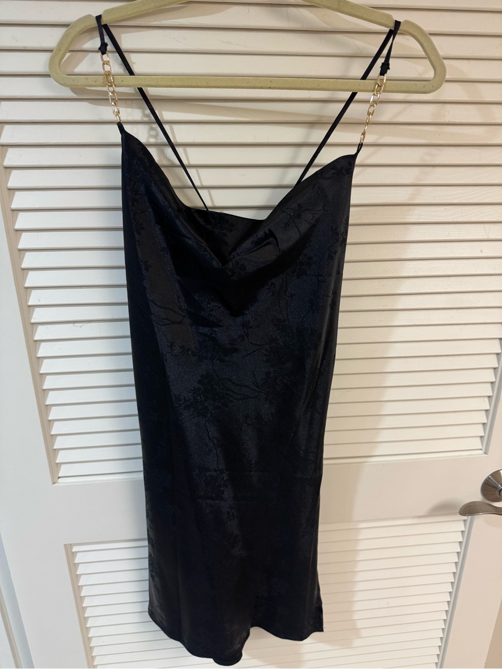 NWT Nasty Gal Black Satin Jacquard Slip Dress with Gold Chain Straps